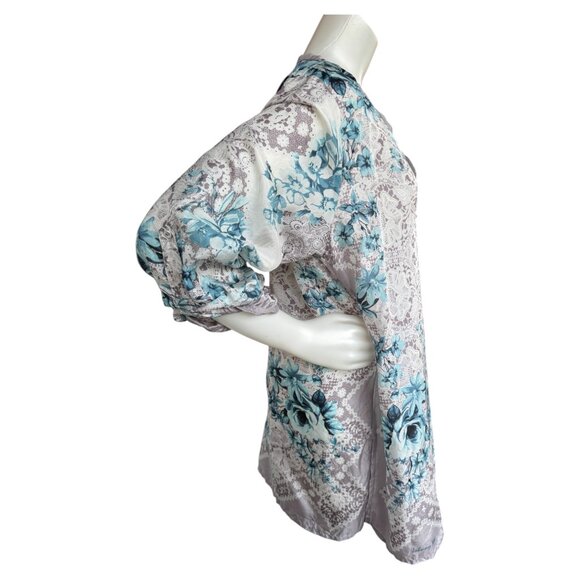 Johnny Was Lightweight Silk Henley Pullover Blouse - Picture 2 of 5